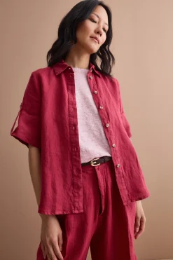 Camicia Over Cropped in Lino - BORDEAUX