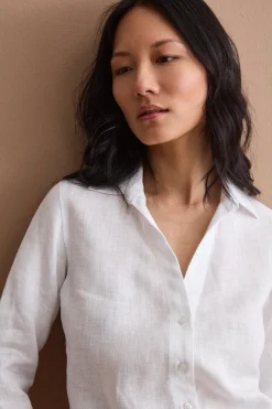 Camicia Over in Lino con Scollo Aperto - BIANCO