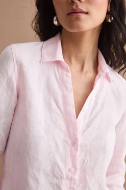 Camicia Over in Lino con Scollo Aperto - ROSA