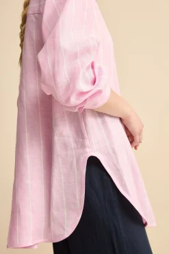 Camicia Over in Lino con Taschino - ROSA RIGATO