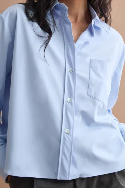 Camicia Over in Tessuto Tecnico con Taschino - AZZURRO