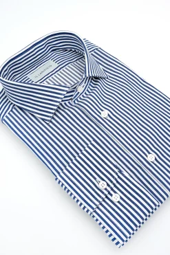 Camicia Oxford Custom Fit con Collo Francese - BLU RIGATO