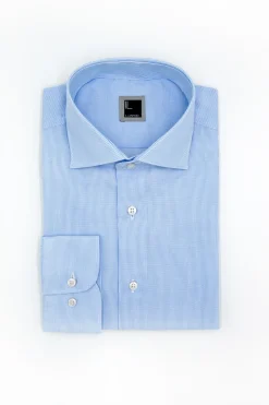 Camicia Regular Fit a Righe con Collo Francese - AZZURRO RIGATO