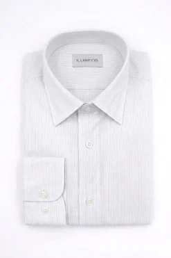 Camicia Regular Fit Cotone Doppio Ritorto - BIANCO RIGATO