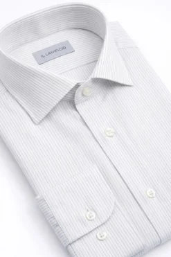 Camicia Regular Fit Cotone Doppio Ritorto - BIANCO RIGATO