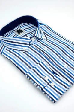 Camicia Slim Fit a Righe Button Down - RIGATO BLU/AZZURRO