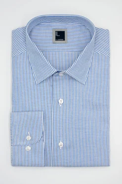 Camicia Slim Fit in Cotone con Collo Classico - AZZURRO RIGATO