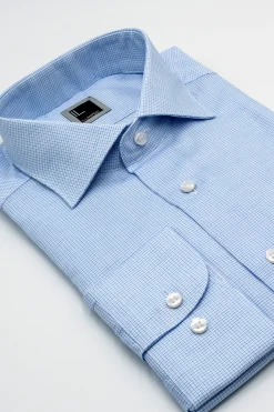 Camicia Slim Fit in Cotone con Collo Francese - FANT. AZZURRO