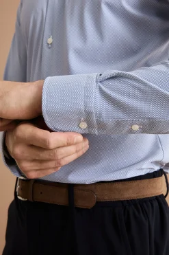 Camicia Slim Fit in Tessuto Tecnico con Colletto Classico - FANT. BLU