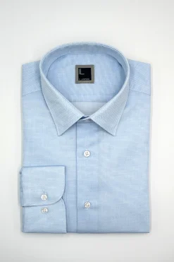 Camicia Tinta Unita Regular Fit con Collo Classico - AZZURRO