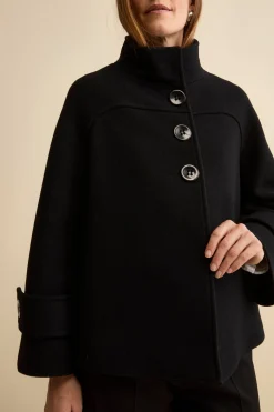 Cappotto Corto in Misto Lana con Maniche a Campana - NERO