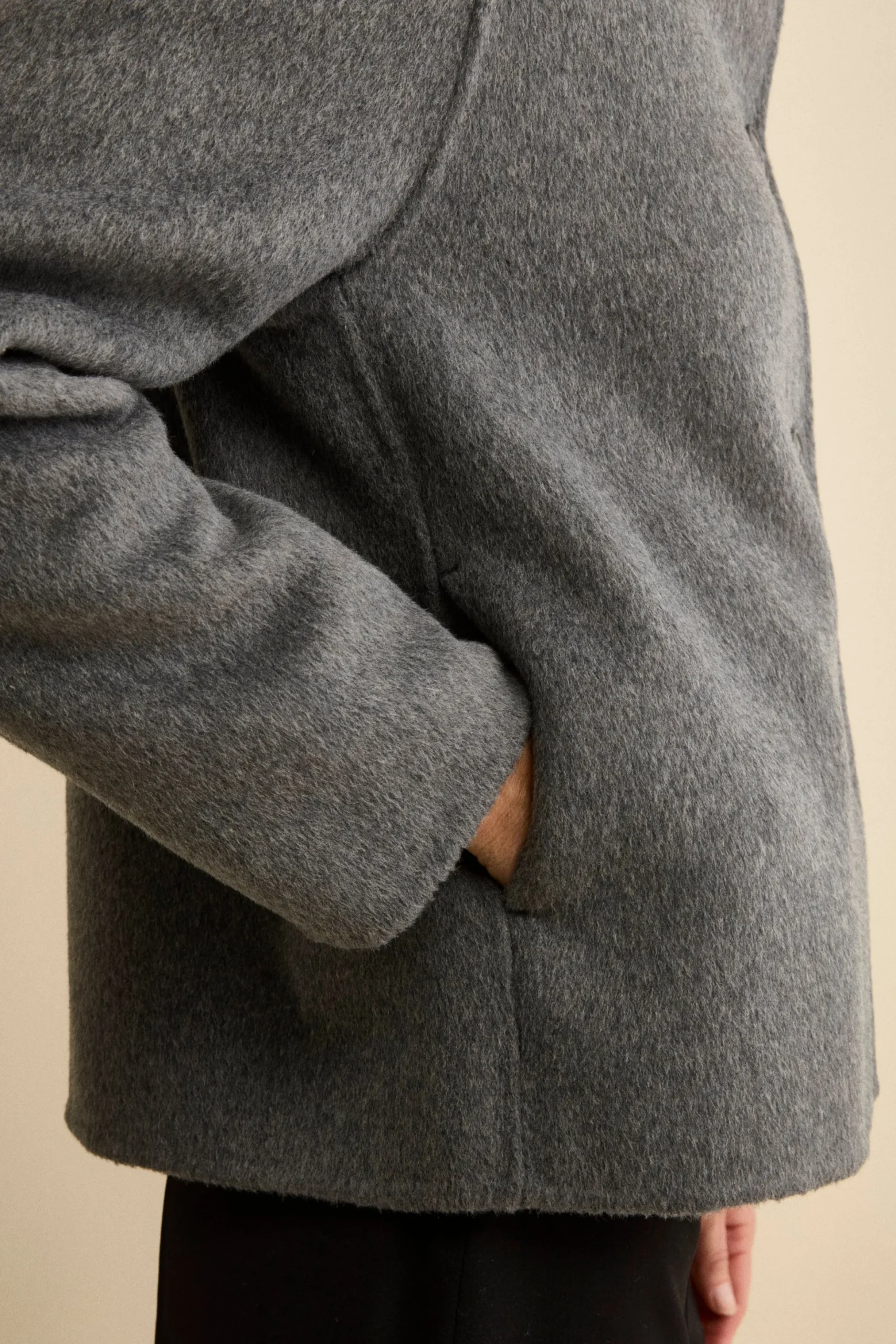Cappotto Corto Sfoderato in Misto Lana - GRIGIO