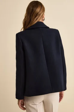 Cappotto Corto Svasato in Misto Lana Vergine - BLU
