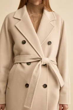 Cappotto Doppiopetto con Revers Classico in Lana e Cashmere - GESSO