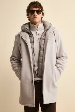 Cappotto in Misto Lana con Cappuccio Removibile - GRIGIO CHIARO