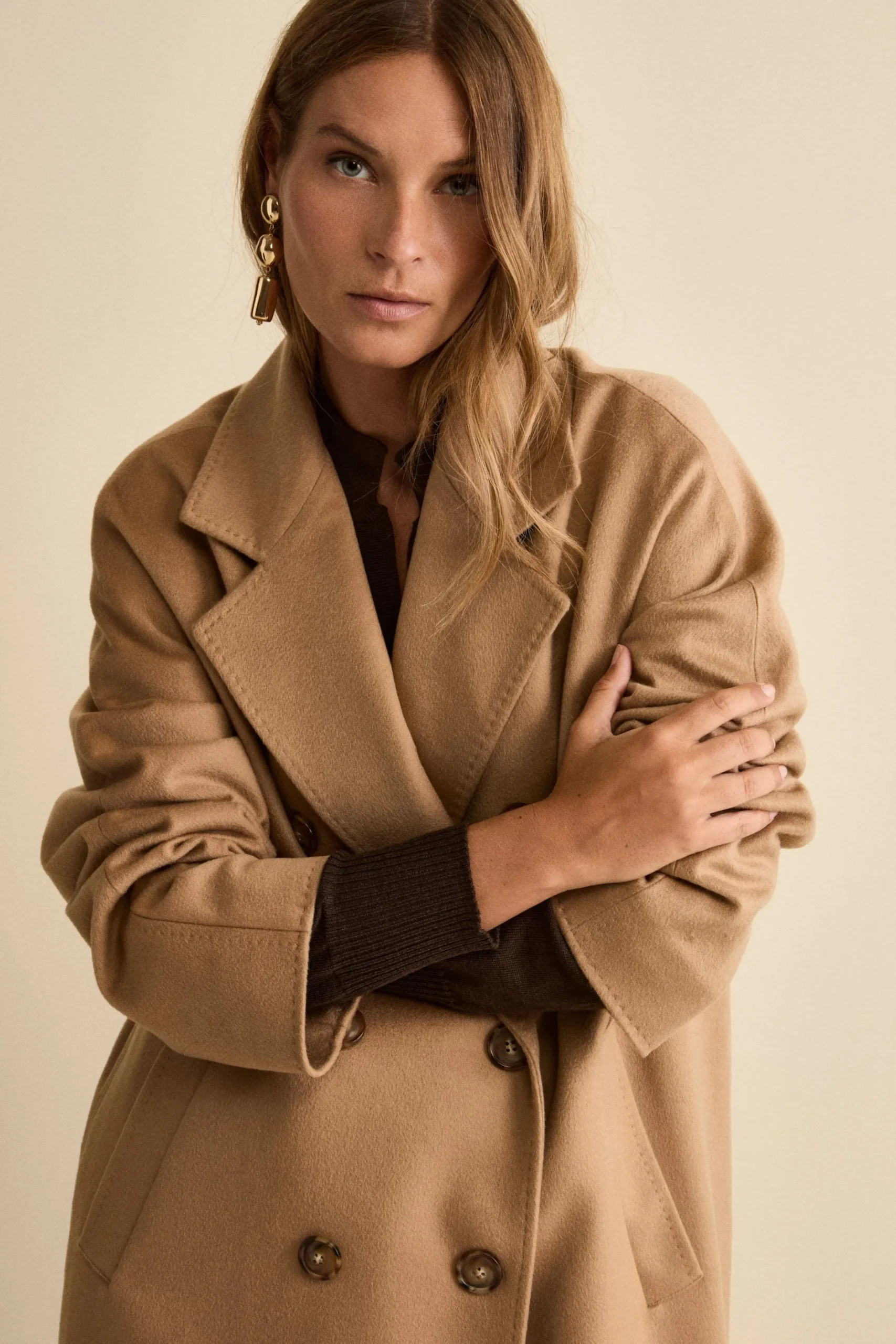 Cappotto Lungo Doppiopetto Foderato in Cashmere - CAMMELLO