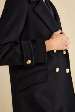 Cappotto Lungo Doppiopetto in Misto Lana e Cahsmere - BLU