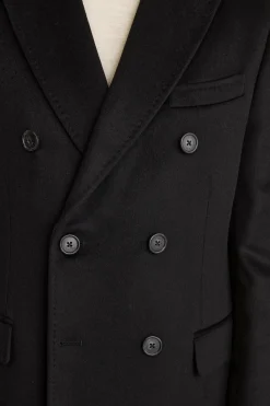 Cappotto Midi Doppiopetto in Misto Lana e Cashmere con Martingala - NERO
