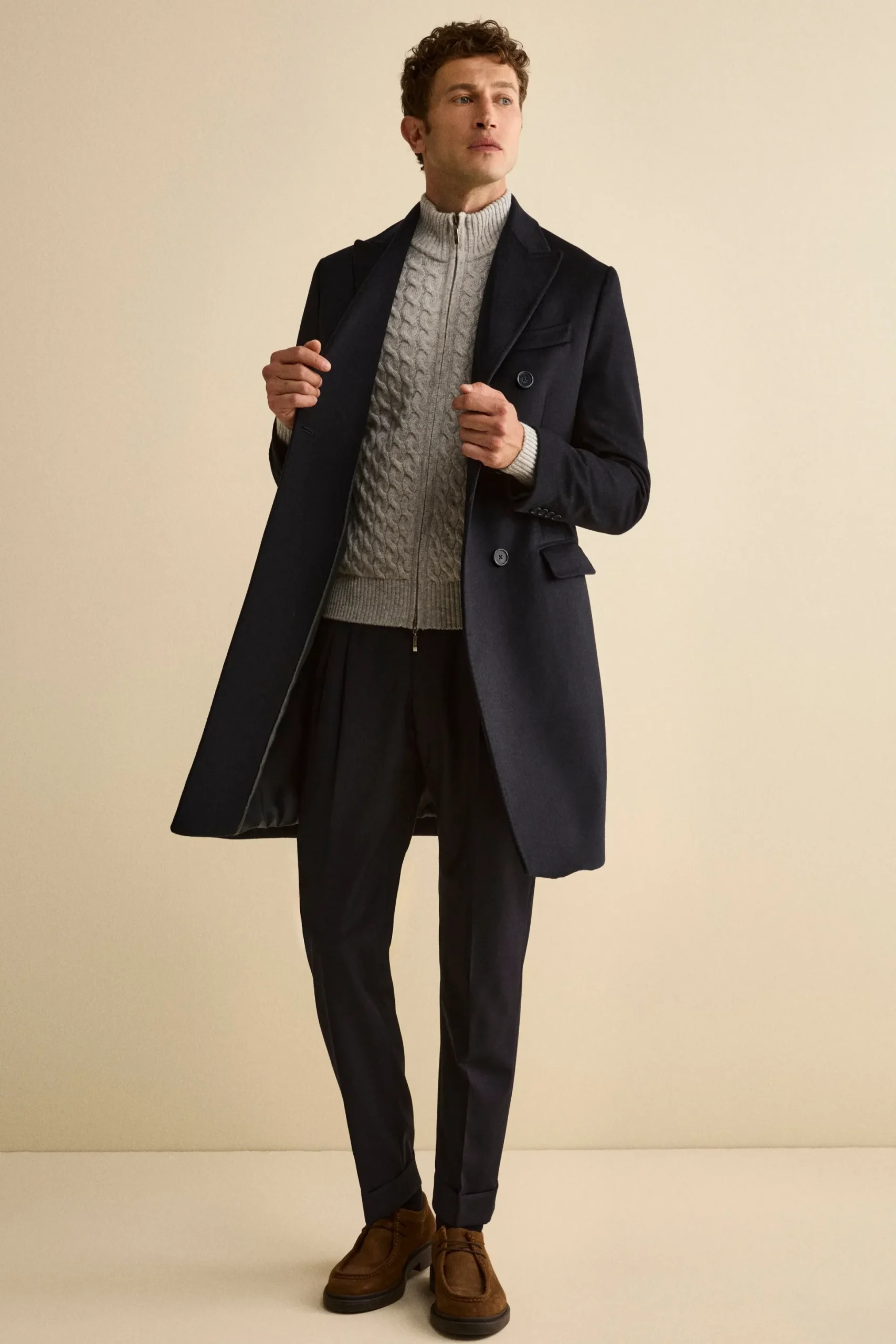 Cappotto Midi Doppiopetto in Misto Lana e Cashmere con Martingala - BLU