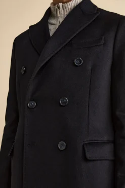 Cappotto Midi Doppiopetto in Misto Lana e Cashmere con Martingala - BLU