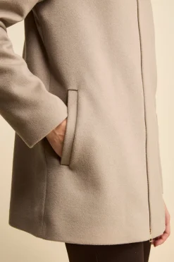 Cappotto Midi in Lana e Cashmere con Zip e Cappuccio - NOCCIOLA