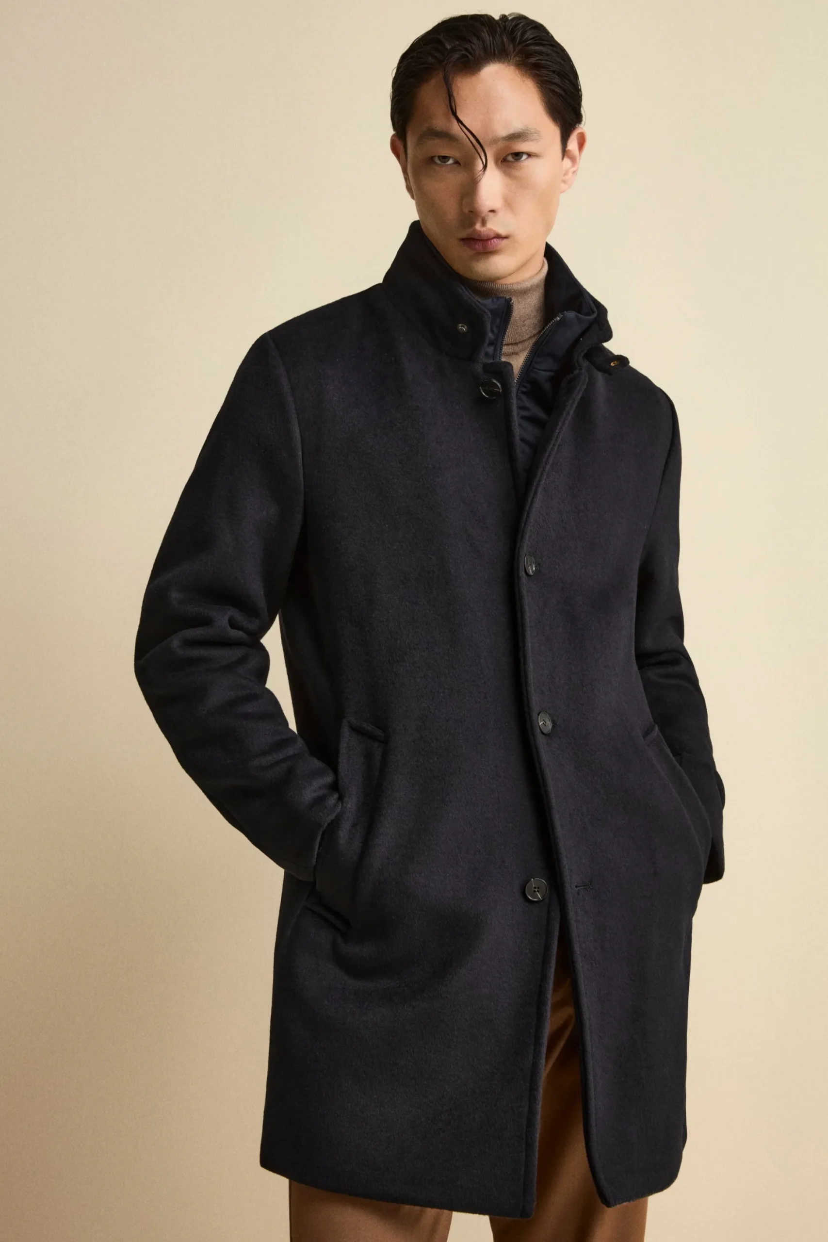 Cappotto Midi in Misto Lana con Pettorina Removibile - BLU