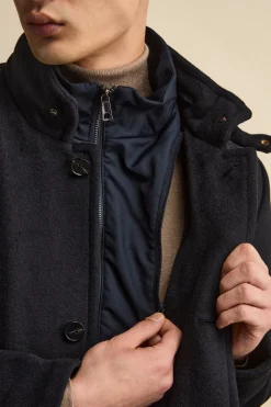 Cappotto Midi in Misto Lana con Pettorina Removibile - BLU