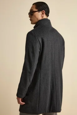 Cappotto Midi in Misto Lana con Pettorina Removibile - ANTRACITE