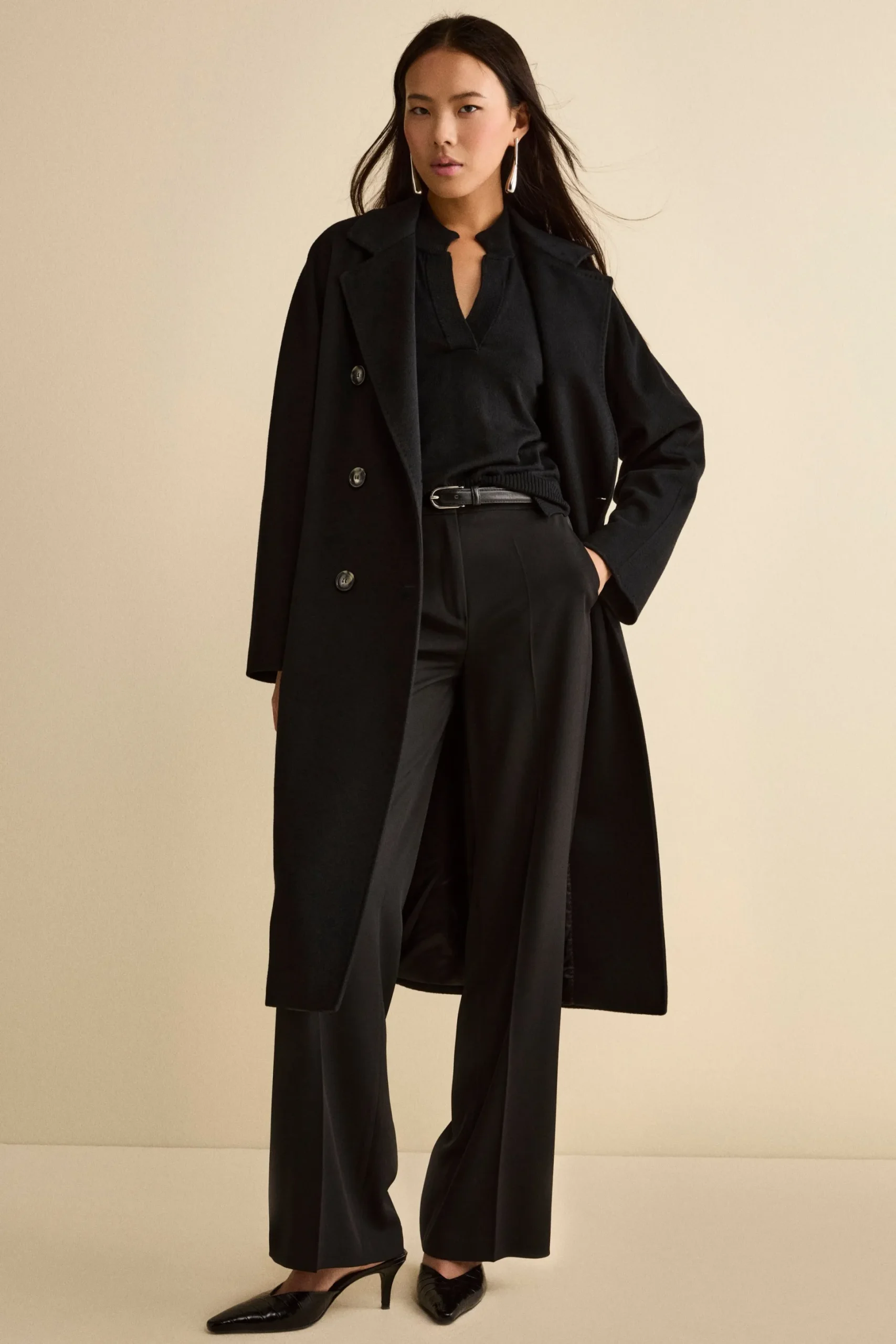 Cappotto Over Doppiopetto in Puro Cashmere - NERO