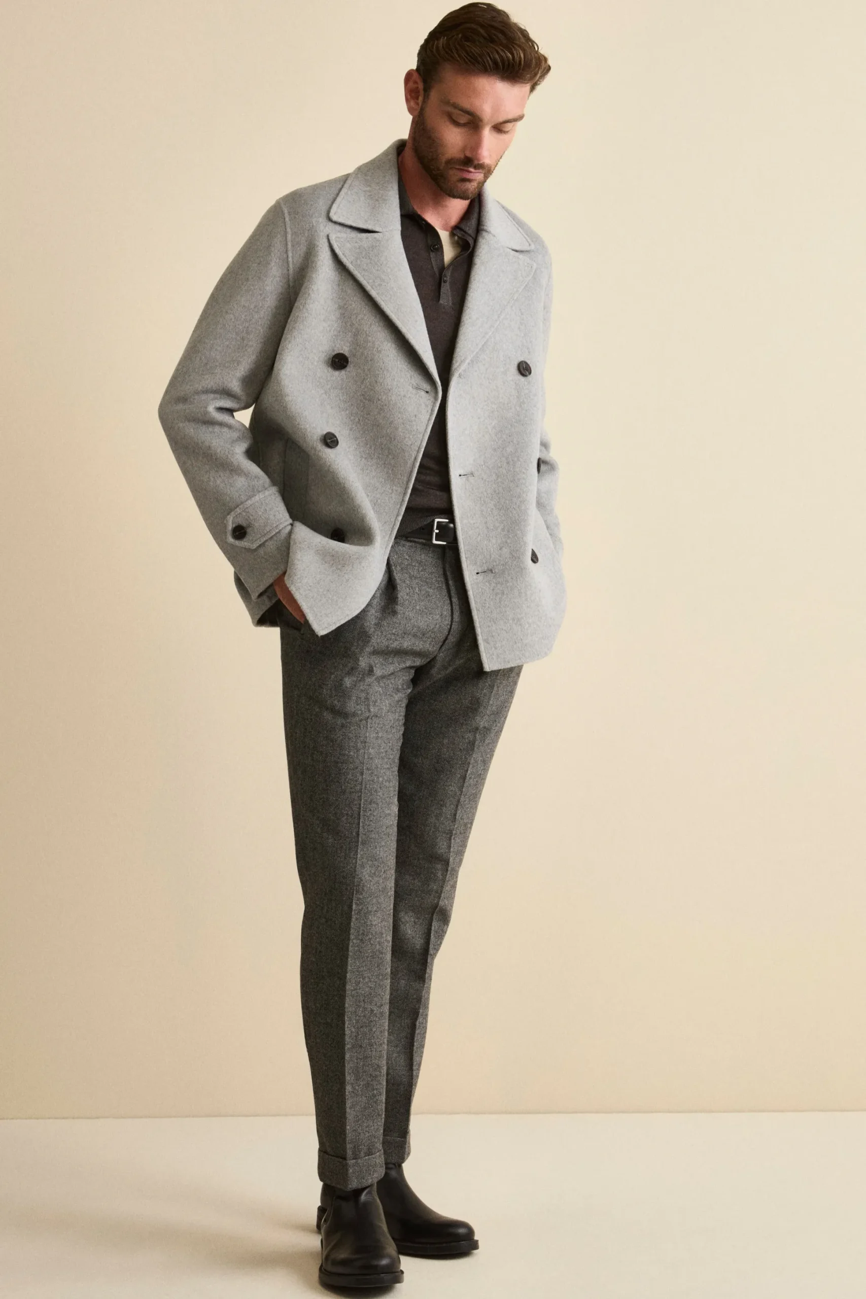 Cappotto Peacoat Doppiopetto in Misto Lana - GRIGIO CHIARO