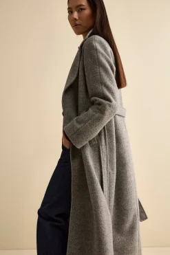Cappotto Vestaglia con Cintura in Misto Lana - GRIGIO SPIGATO