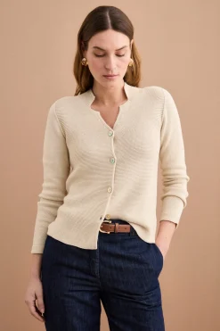 Cardigan Links Scollo a V in Cotone - VANIGLIA
