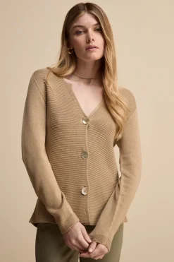 Cardigan Links Scollo a V in Cotone - BEIGE