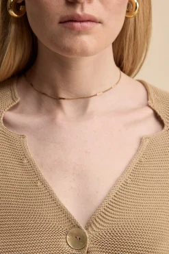 Cardigan Links Scollo a V in Cotone - BEIGE