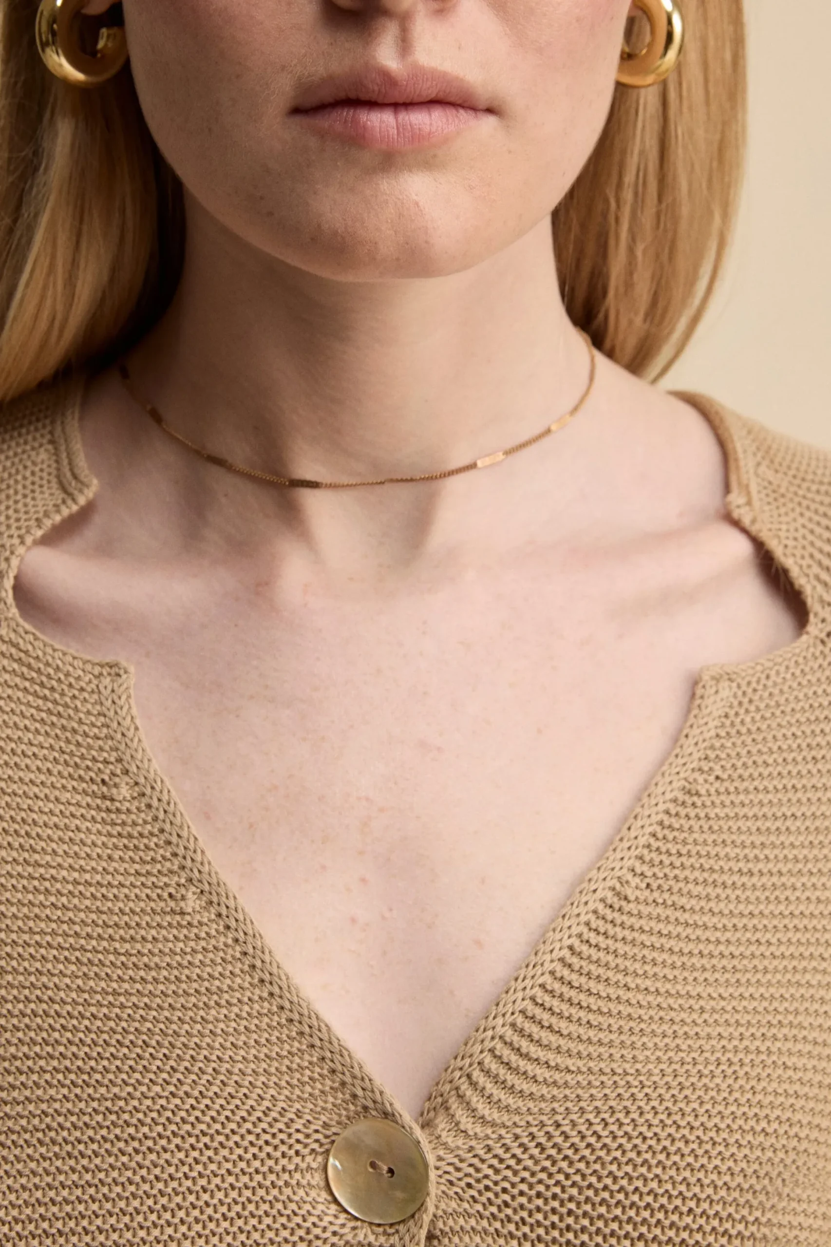 Cardigan Links Scollo a V in Cotone - BEIGE