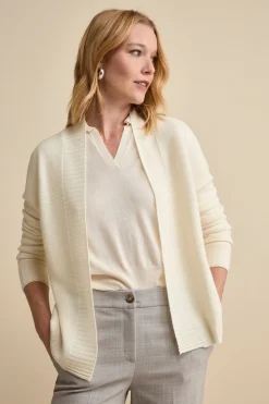 Cardigan Lungo con Collo a Scialle in Lana - PANNA