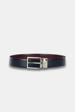 Cintura in pelle reversibile - BLU/BORDEAUX