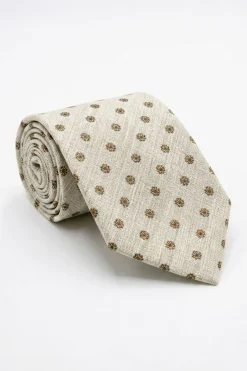 Cravatta in Lino e Seta a Fiori - FANT. BEIGE
