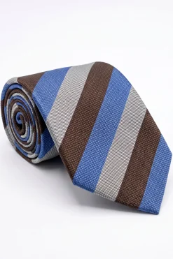 Cravatta in Seta Rigata - RIGATO BLU/MARRONE