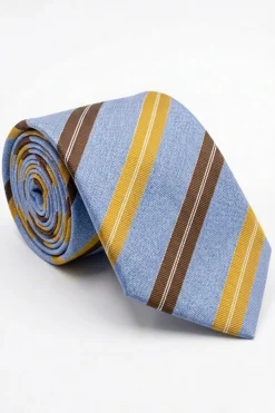 Cravatta Jacquard in Seta Rigata - RIGATO AZZURRO/MARRONE