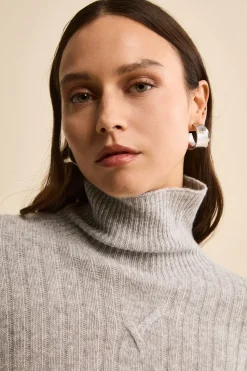 Dolcevita in Lana e Cashmere con Treccia - GRIGIO CHIARO