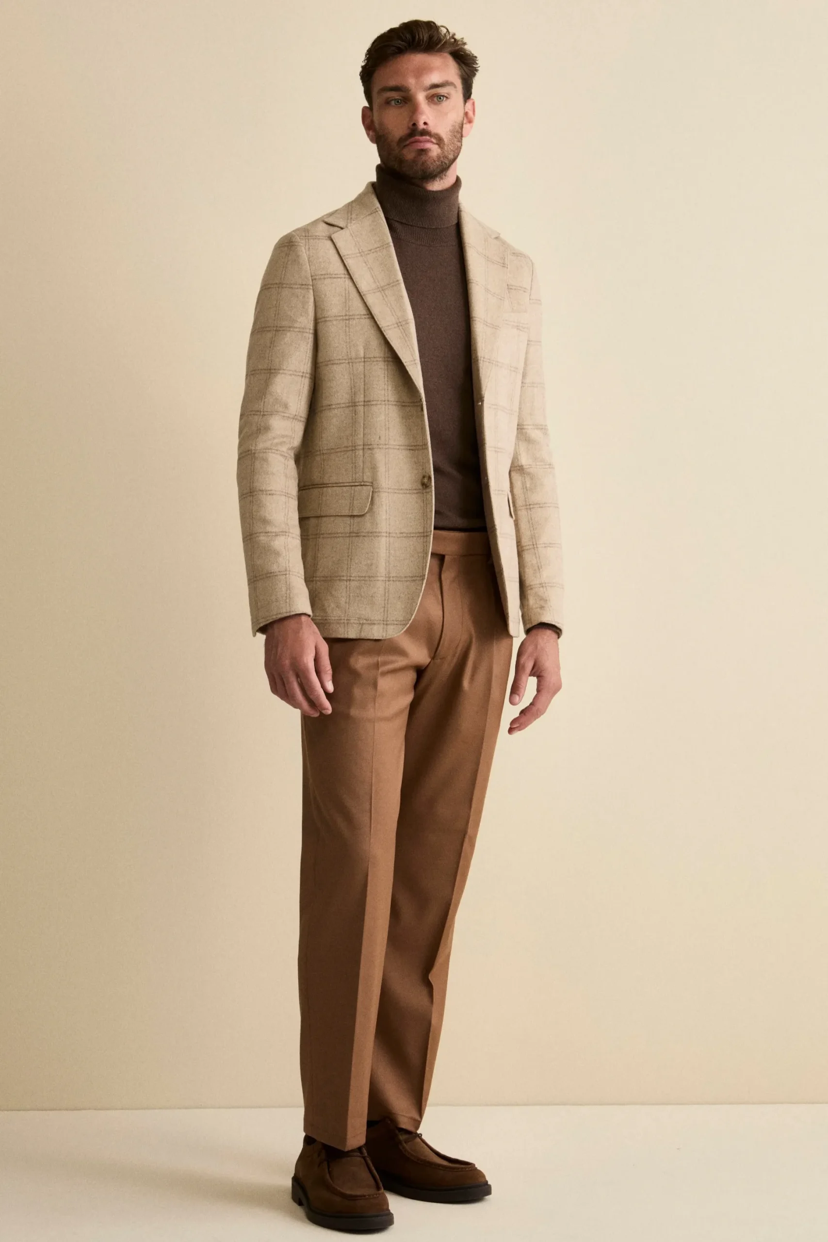 Giacca Check Destrutturata in Misto Lana - BEIGE