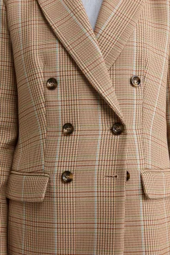 Giacca Check Doppiopetto in Misto Cotone - CAMMELLO QUADRI