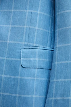 Giacca Check Monopetto in Seta e Cashmere - AZZURRO QUADRI
