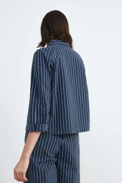 Giacca donna gessata - RIGATO BLU/BEIGE