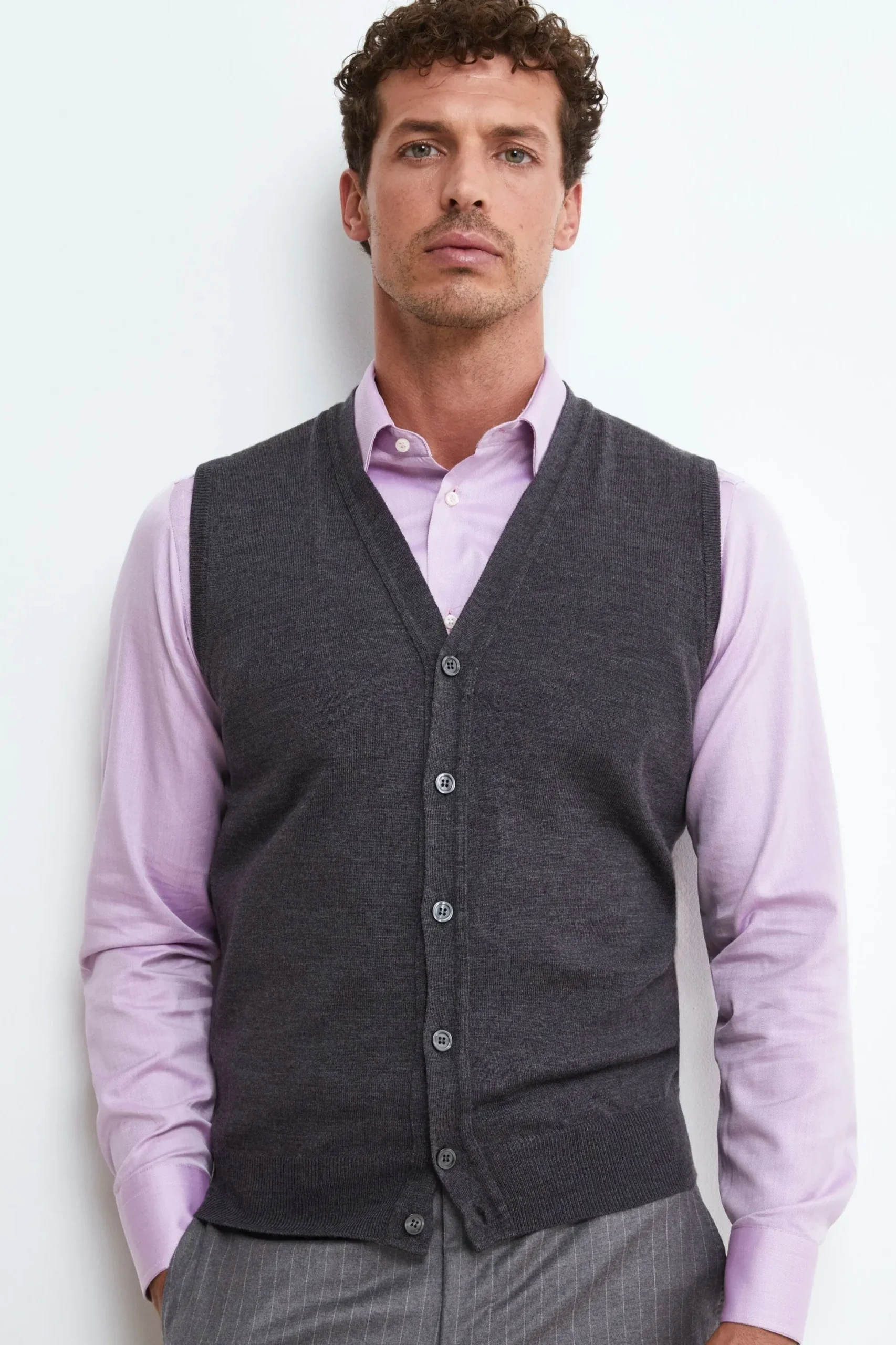 Gilet con Bottoni in Lana merino - ANTRACITE