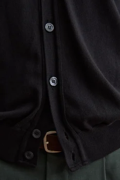Gilet Scollo a V con Bottoni in Cotone - NERO