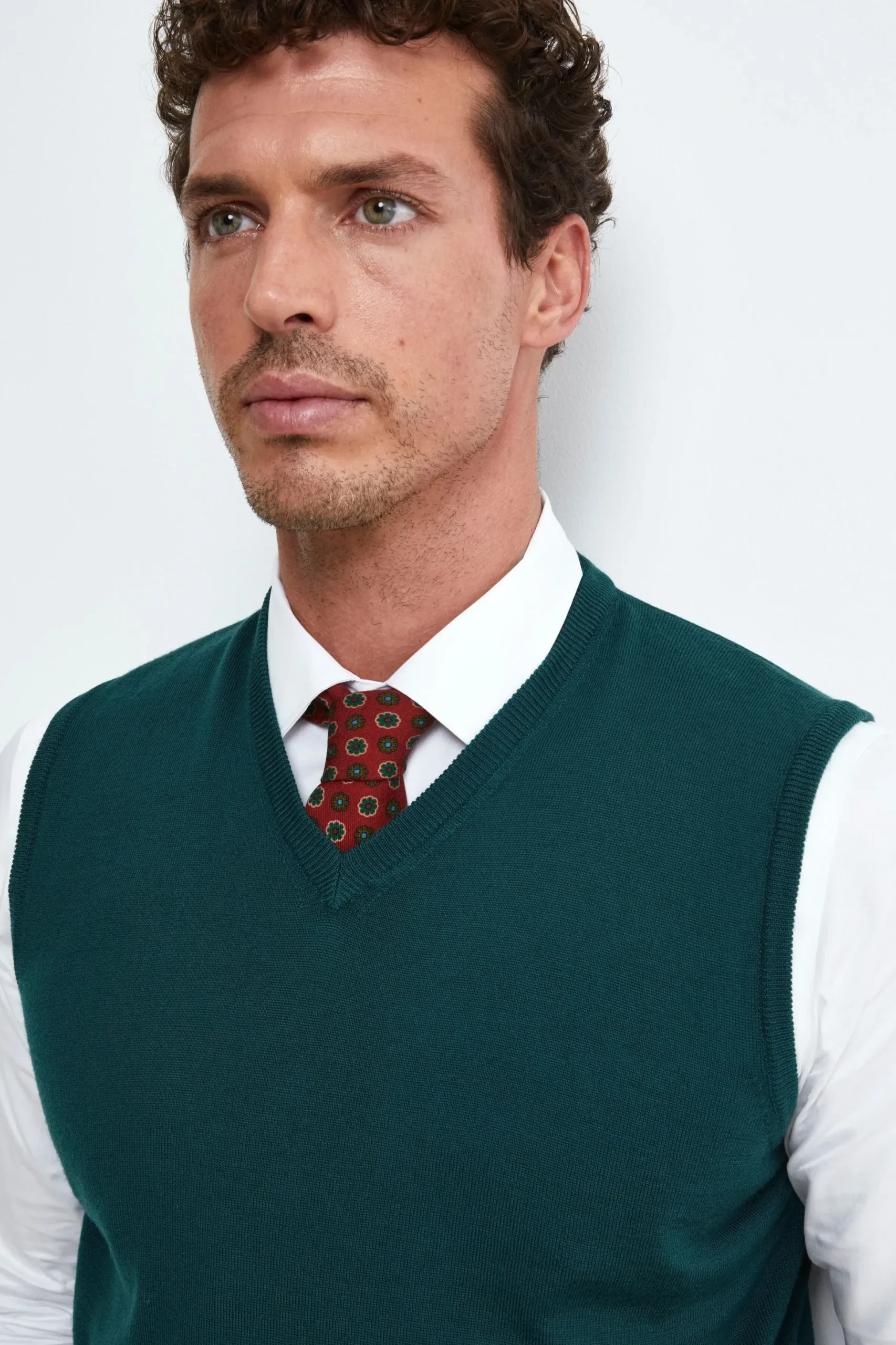 Gilet Scollo a V in Lana Merino - VERDE SCURO