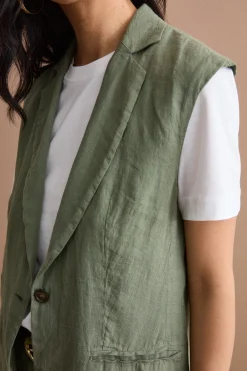 Gilet Sfoderato in Lino con Revers Classico - VERDE MILITARE