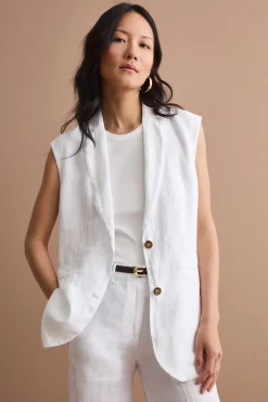 Gilet Sfoderato in Lino con Revers Classico - BIANCO
